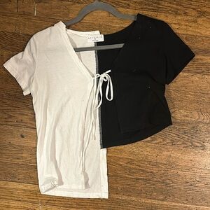 Meysikim Black and White Tie Cropped Tie Shirt